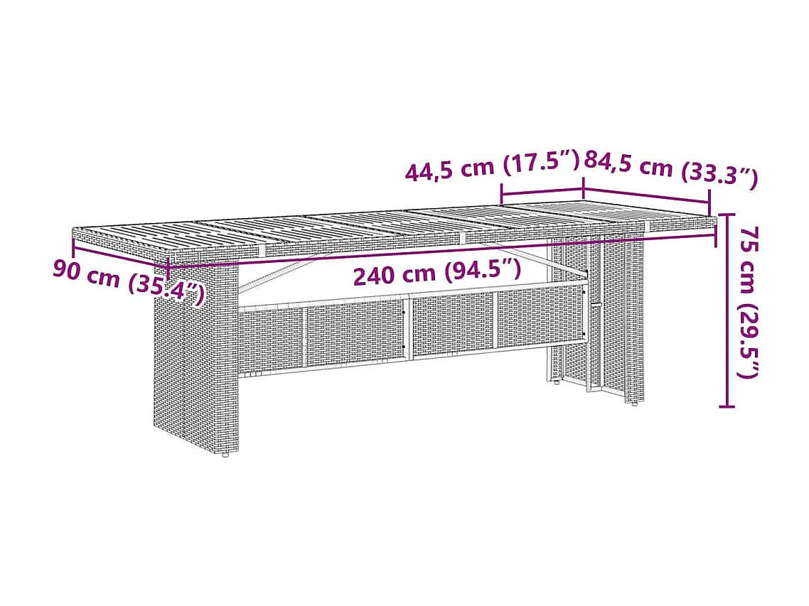 7 pcs conjunto de jantar p/ jardim c/ almofadões vime PE cinza