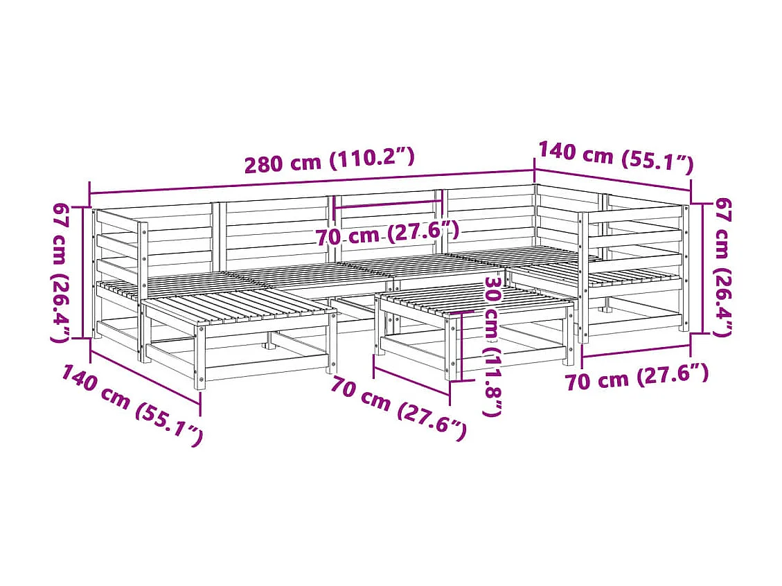 7 pcs conjunto de sofás para jardim madeira de pinho maciça