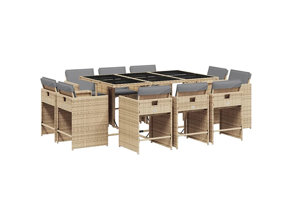 Ensemble à manger de jardin et coussins 11 pcs mélange beige
