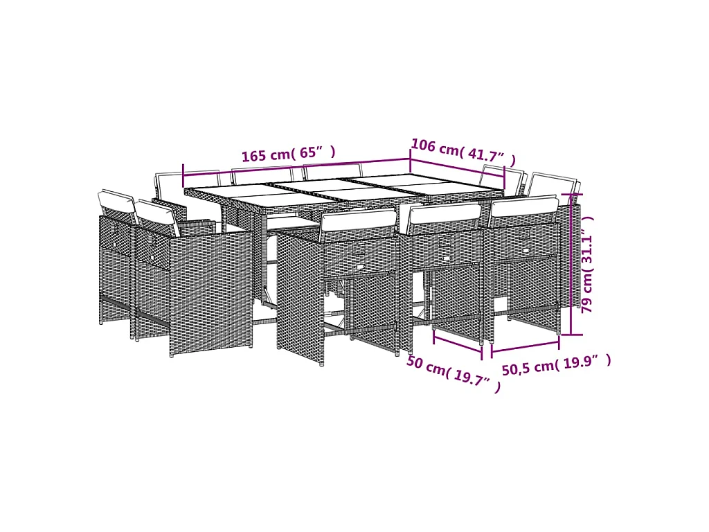 Ensemble à manger de jardin et coussins 11 pcs mélange beige