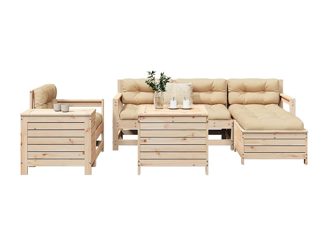 Salon de jardin 7 pcs bois de pin massif
