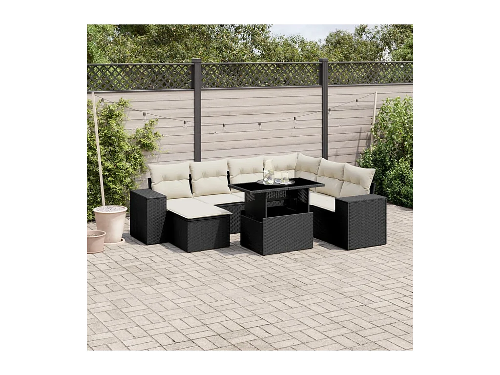 Salon de jardin 8 pcs avec coussins noir résine tressée