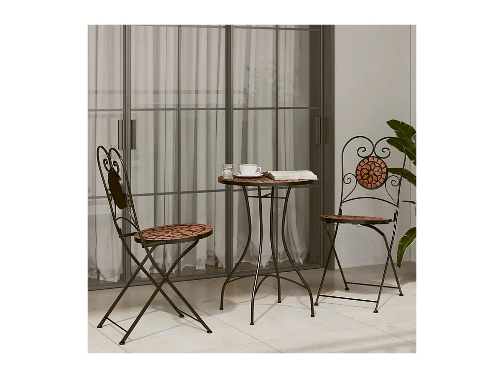 Set da Bistrot con Mosaico Terracotta in Ferro e Ceramica