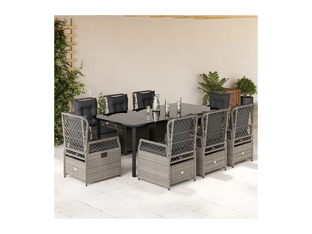 9-delige Tuinset met kussens poly rattan lichtgrijs