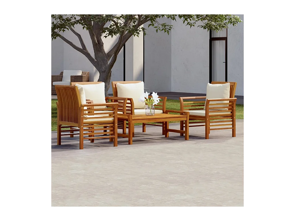 Set Salotto da Giardino 5 pz con Cuscini Legno Massello Acacia