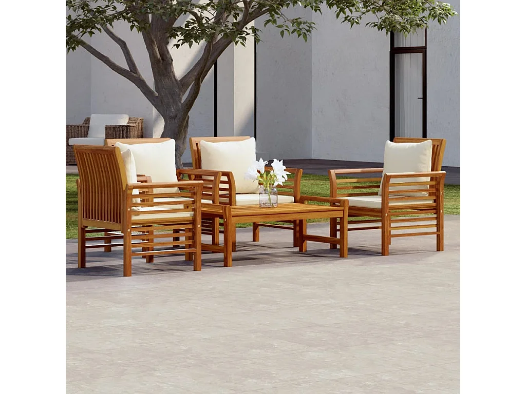Salon de jardin avec coussins 5 pcs Bois d'acacia solide