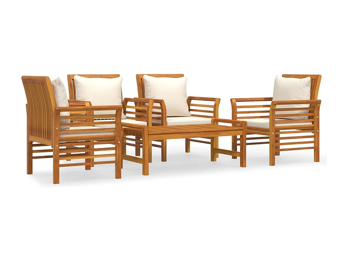 Salon de jardin avec coussins 5 pcs Bois d'acacia solide