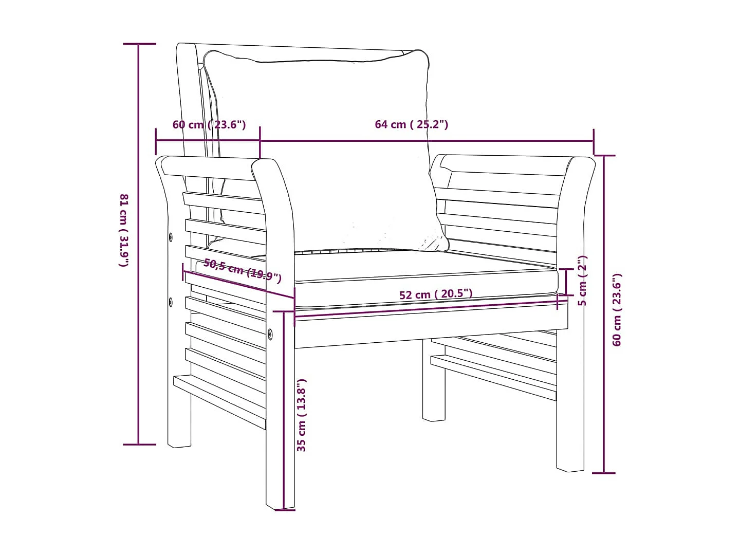 Salon de jardin avec coussins 5 pcs Bois d'acacia solide