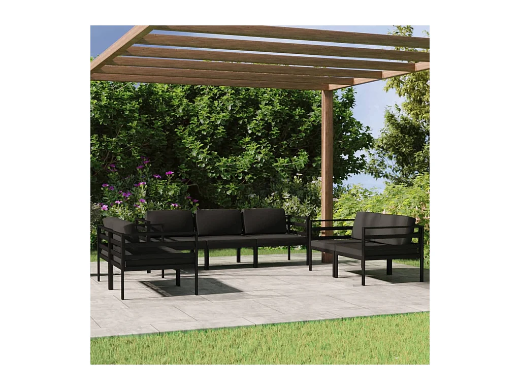 Salon de jardin 7 pcs avec coussins Aluminium Anthracite