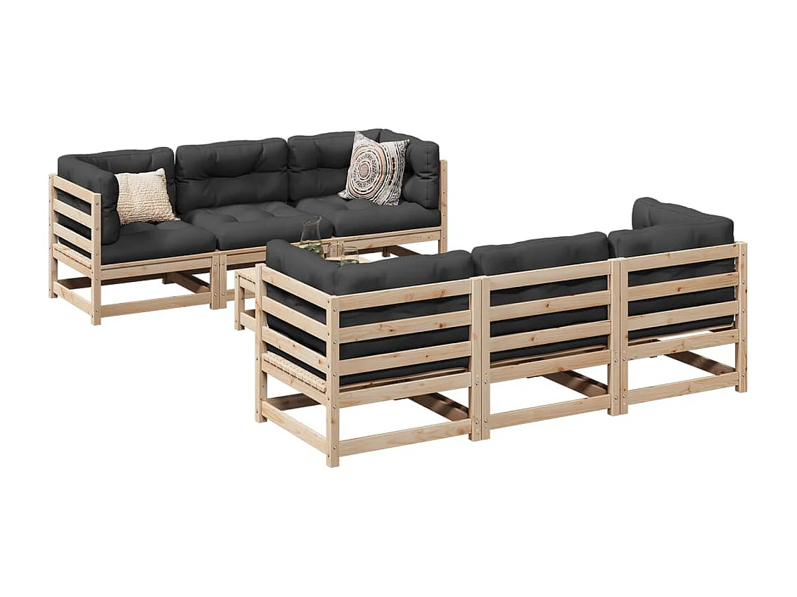 7-tlg. Garten-Sofagarnitur Massivholz Kiefer