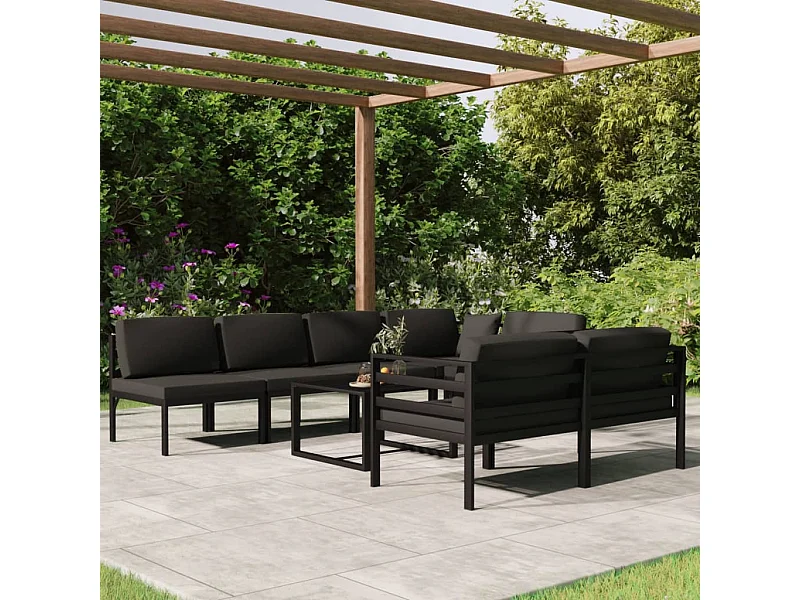 Set Divani da Giardino 8 pz con Cuscini in Alluminio Antracite