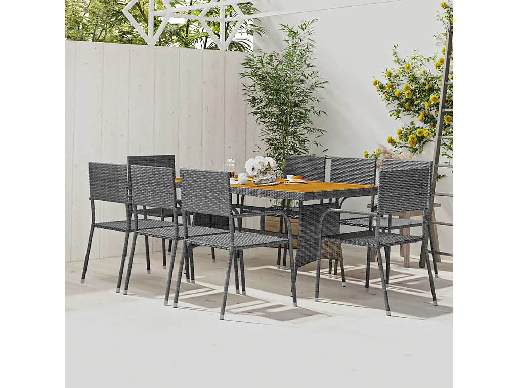 Juego de comedor de jardín 9 piezas ratán sintético gris