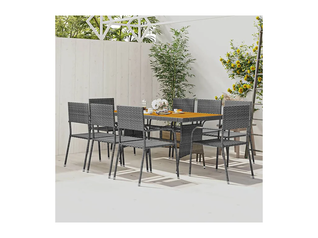 Mobilier à dîner d'extérieur 9 pcs Résine tressée Gris