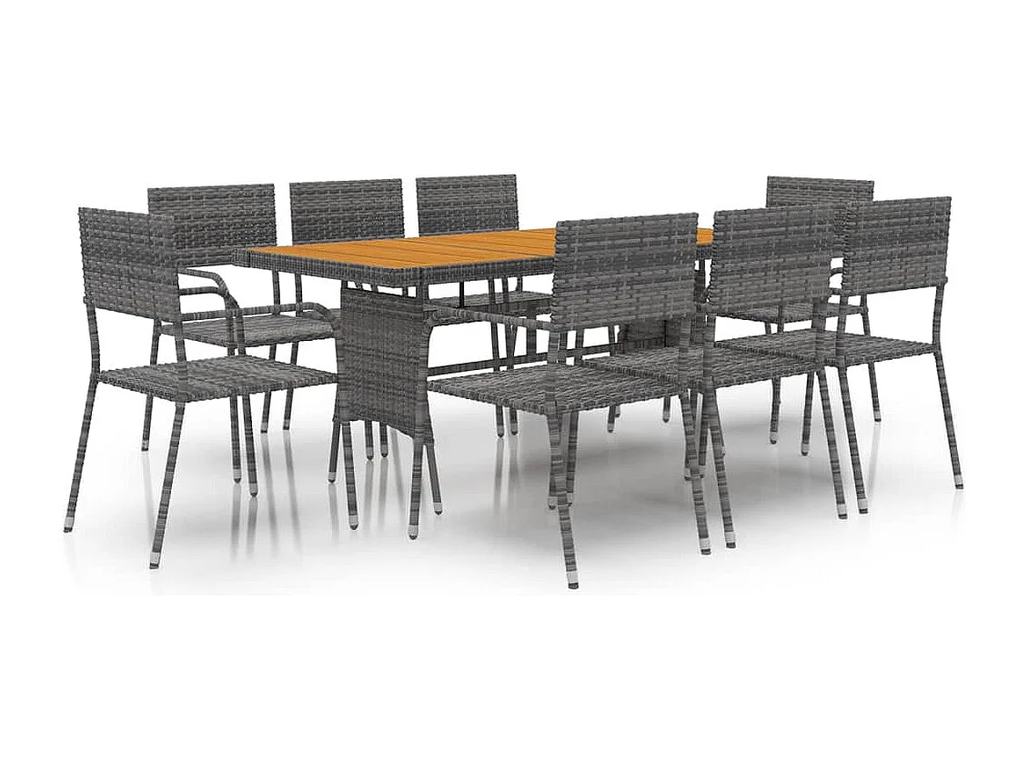 Mobilier à dîner d'extérieur 9 pcs Résine tressée Gris