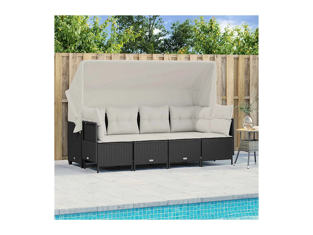 Set Divani da Giardino 5 pz con Cuscini in Polyrattan Nero