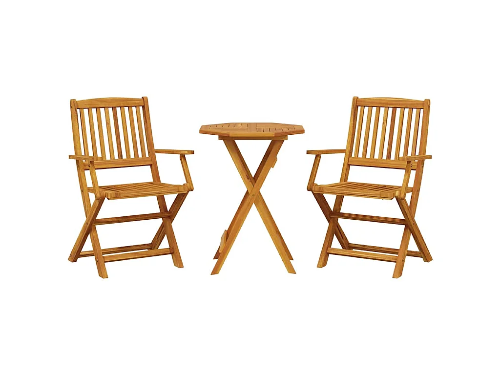 Set Bistrò Pieghevole 3pz in Legno Massello di Acacia
