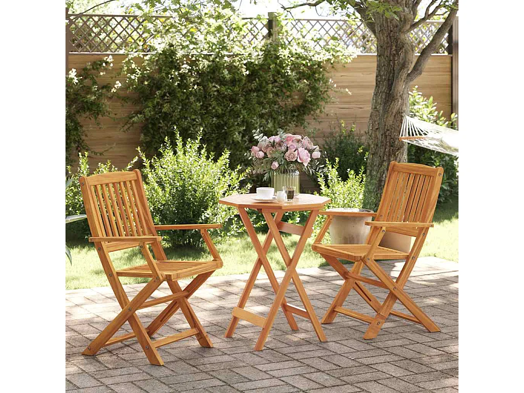 Set Bistrò Pieghevole 3pz in Legno Massello di Acacia