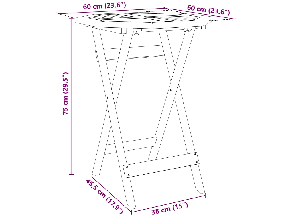 Set Bistrò Pieghevole 3pz in Legno Massello di Acacia