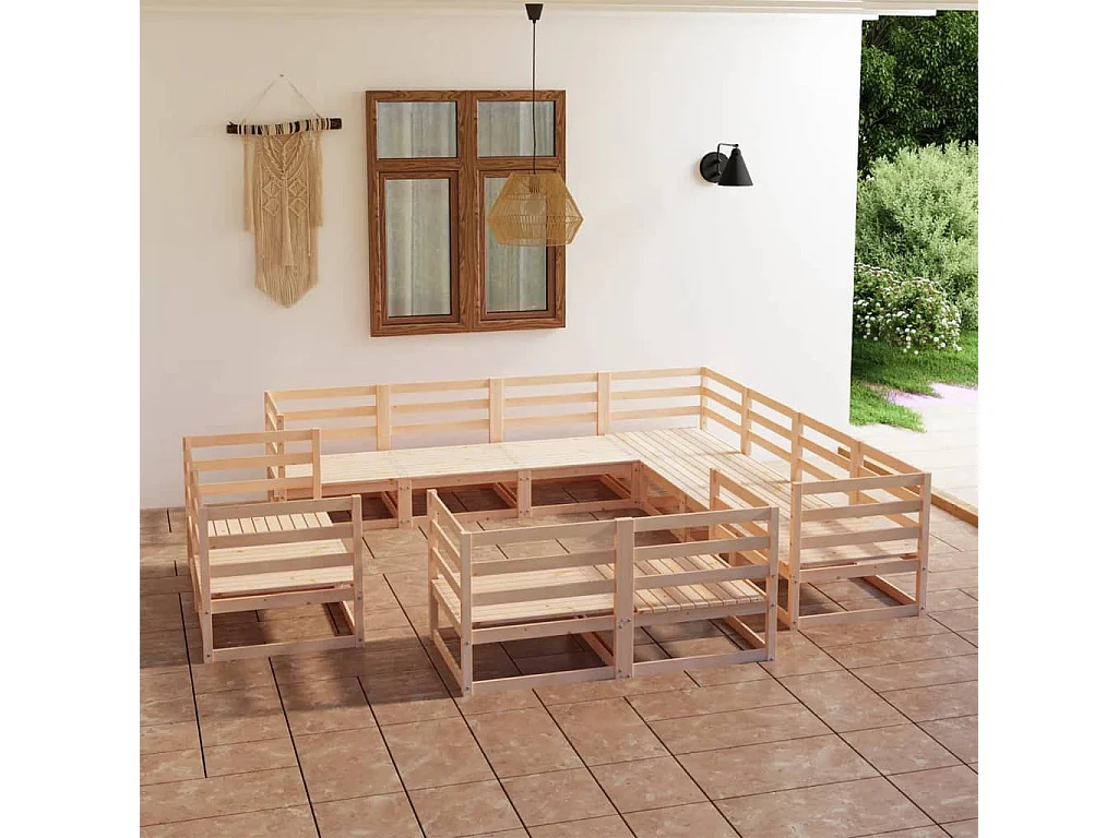 11-tlg. Garten-Lounge-Set Massivholz Kiefer