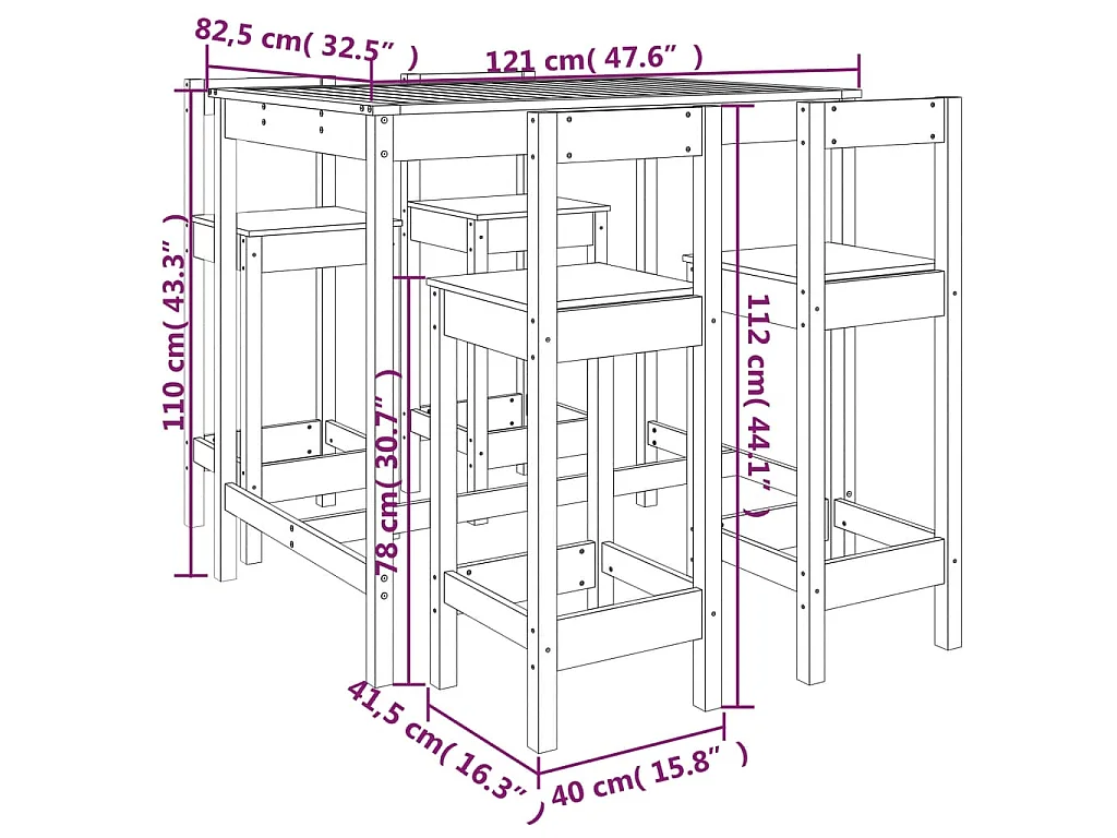 5-delige Barset massief grenenhout