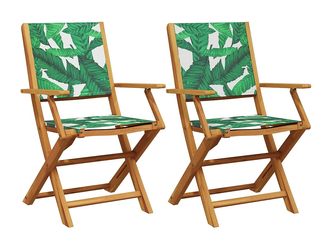 Chaises de jardin lot de 2 motif de feuilles acacia et tissu