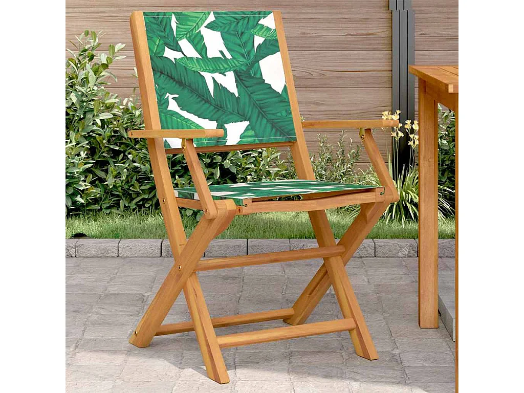 Sedie Giardino 2pz Motivo Foglia Legno Massello Acacia Tessuto