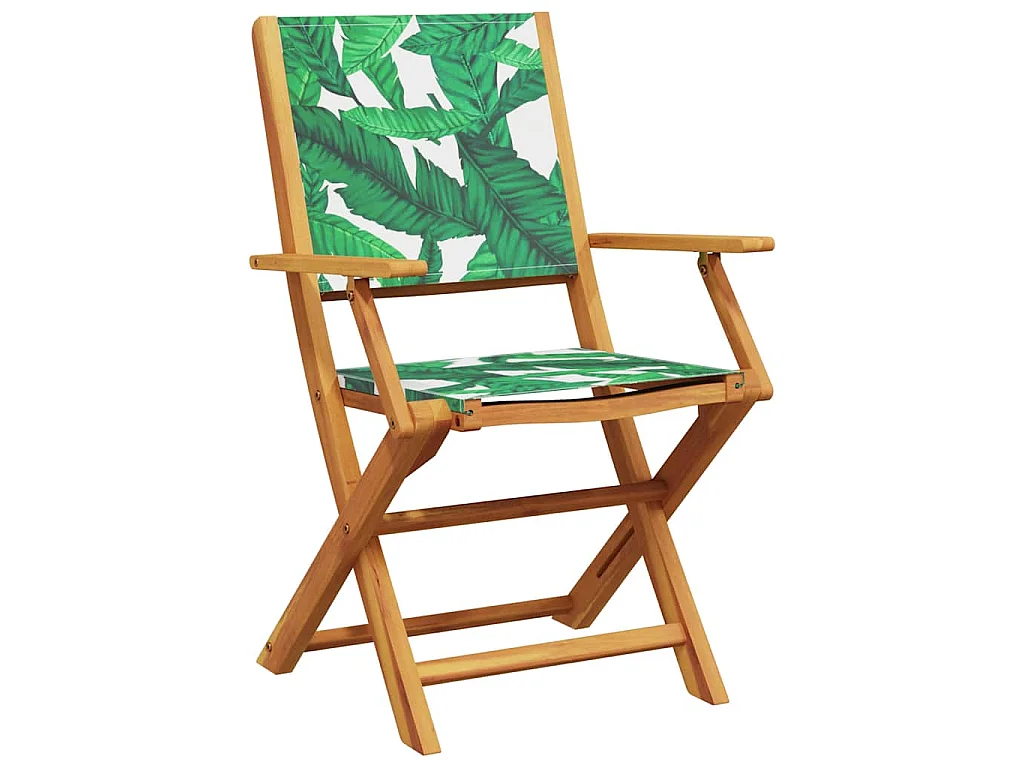 Sedie Giardino 2pz Motivo Foglia Legno Massello Acacia Tessuto