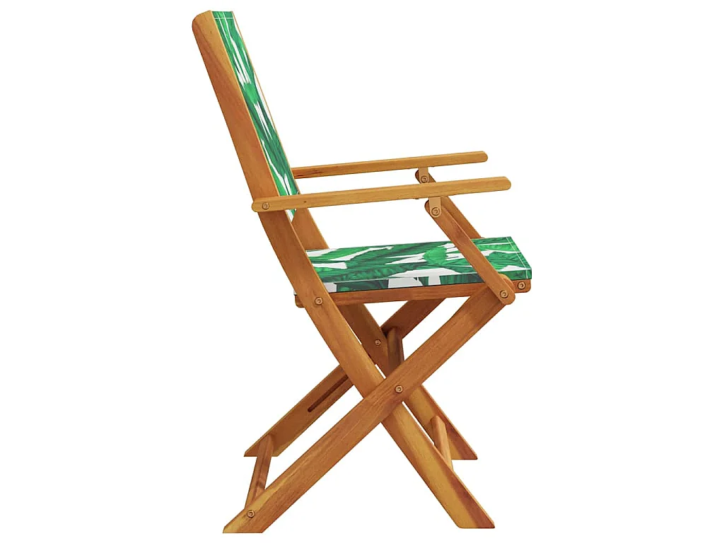 Sedie Giardino 2pz Motivo Foglia Legno Massello Acacia Tessuto