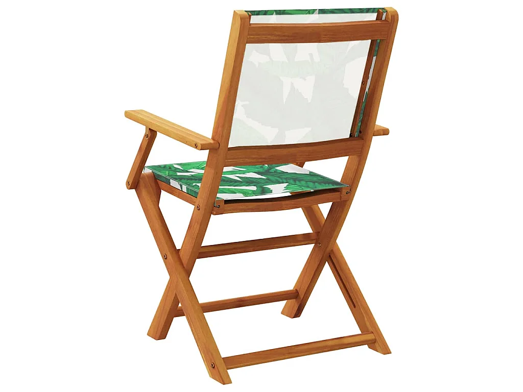 Sedie Giardino 2pz Motivo Foglia Legno Massello Acacia Tessuto