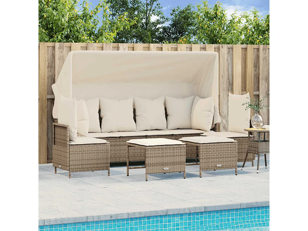 5 pcs conjunto de sofás p/ jardim com almofadões vime PE bege