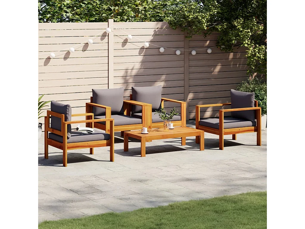 5 pcs conjunto de sofás de jardim com almofadões acácia maciça