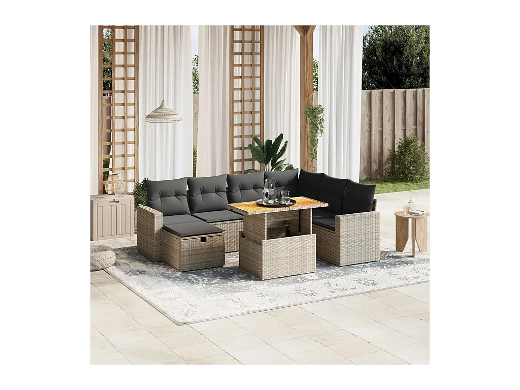 Salon de jardin 8 pcs avec coussins gris résine tressée