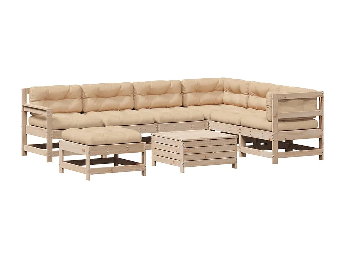 Set Salotto Giardino 8 pz Cuscini Antracite Legno Massello Pino