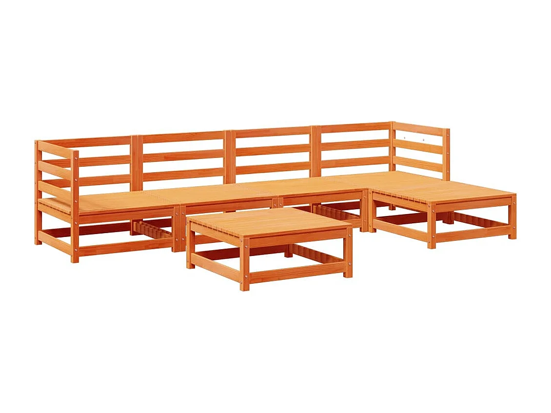 6-tlg. Garten-Sofagarnitur Wachsbraun Massivholz Kiefer