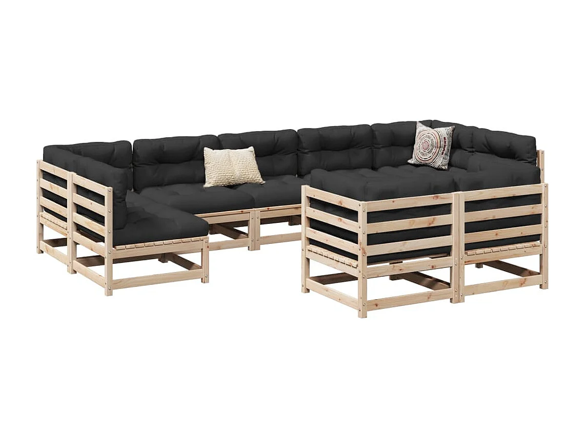 Set Divani da Giardino 9 pz in Legno Massello di Pino