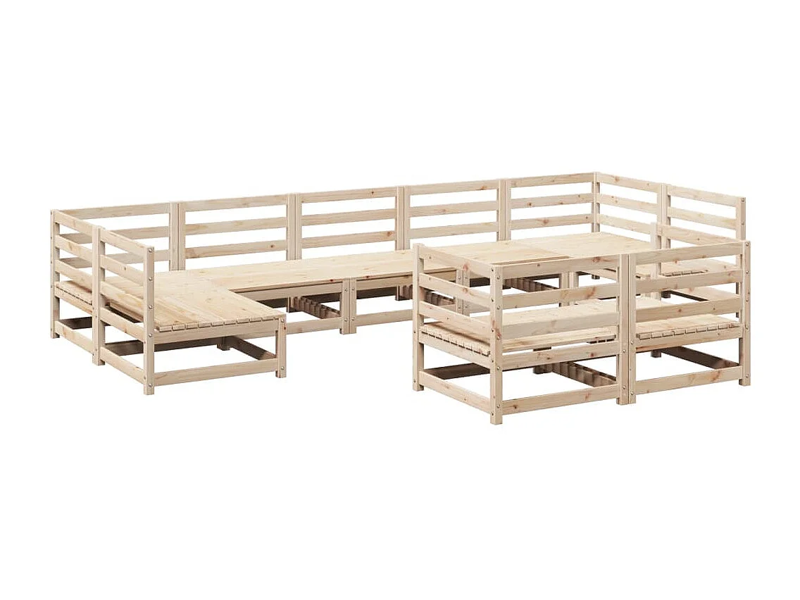 Set Divani da Giardino 9 pz in Legno Massello di Pino