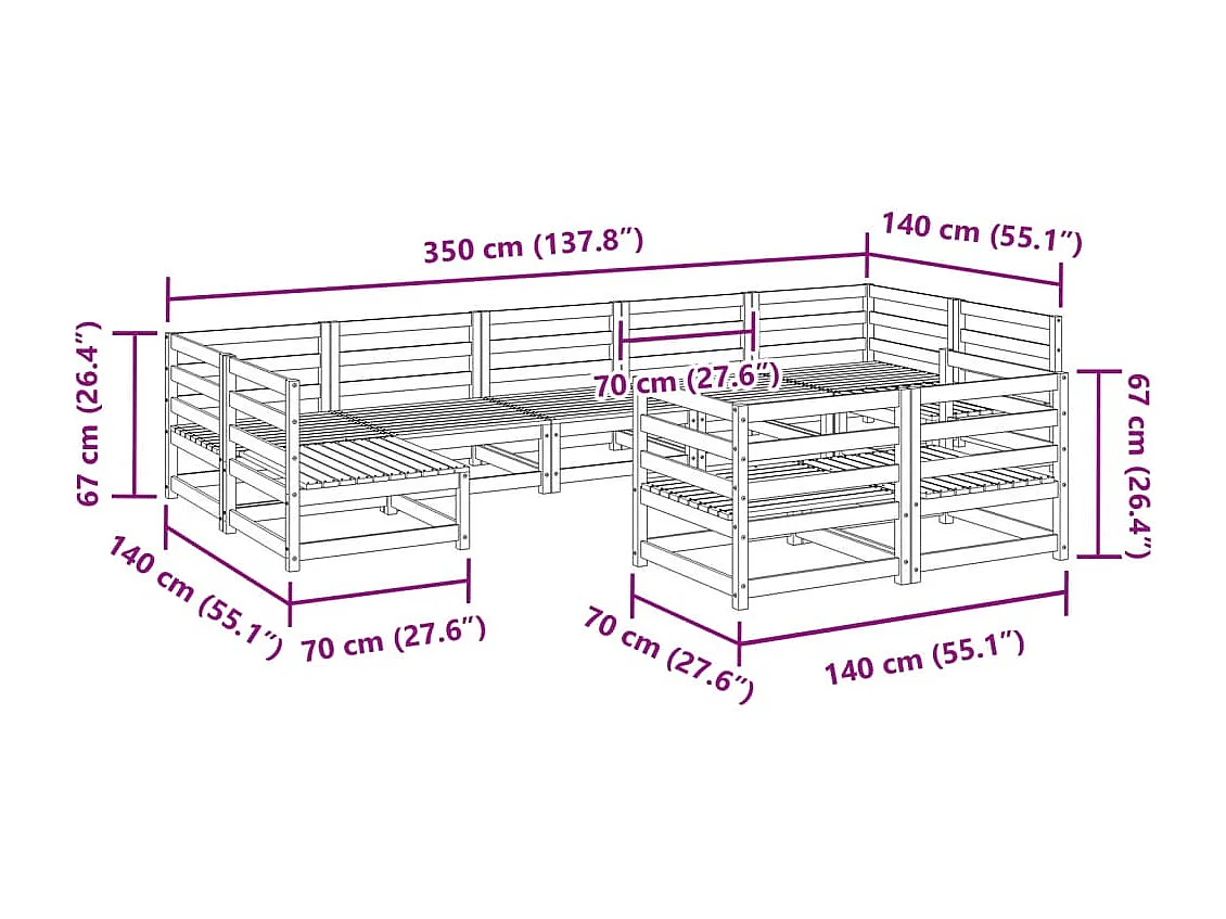 Set Divani da Giardino 9 pz in Legno Massello di Pino