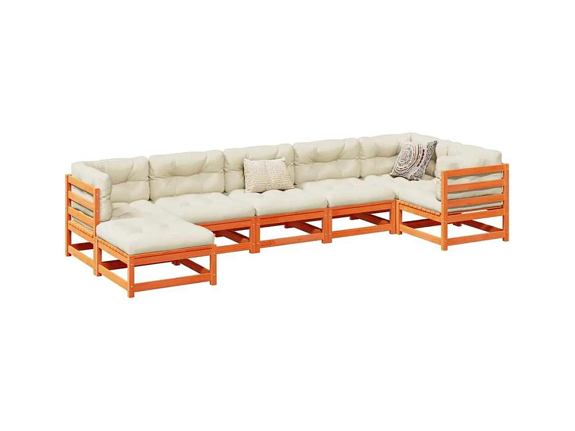 Set Divani Giardino 7 pz con Cuscini Marrone Cera Massello Pino