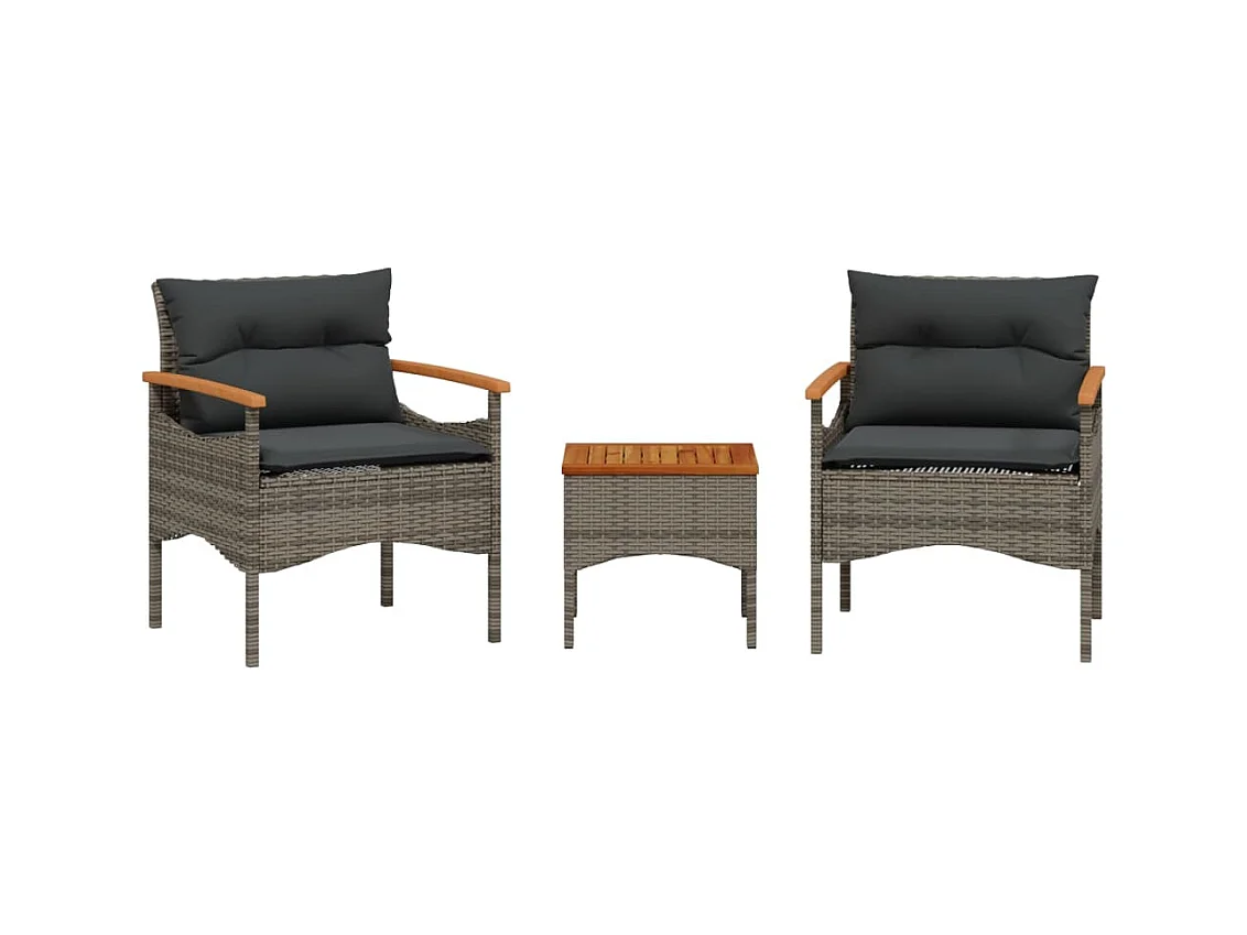 Salon de jardin avec coussins 3 pcs gris résine tressée