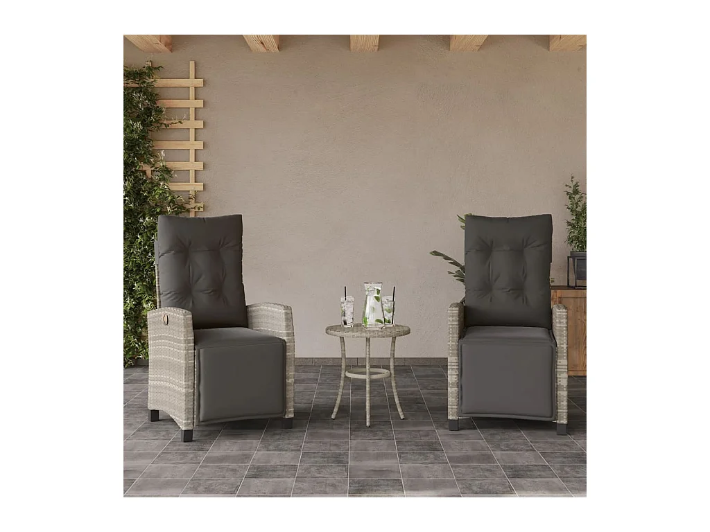 Gartensessel mit Fußteil 2Stk. Verstellbar Hellgrau Poly Rattan