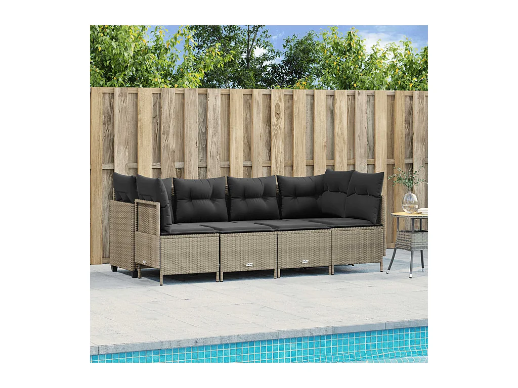 Salon de jardin 5 pcs avec coussins gris clair résine tressée