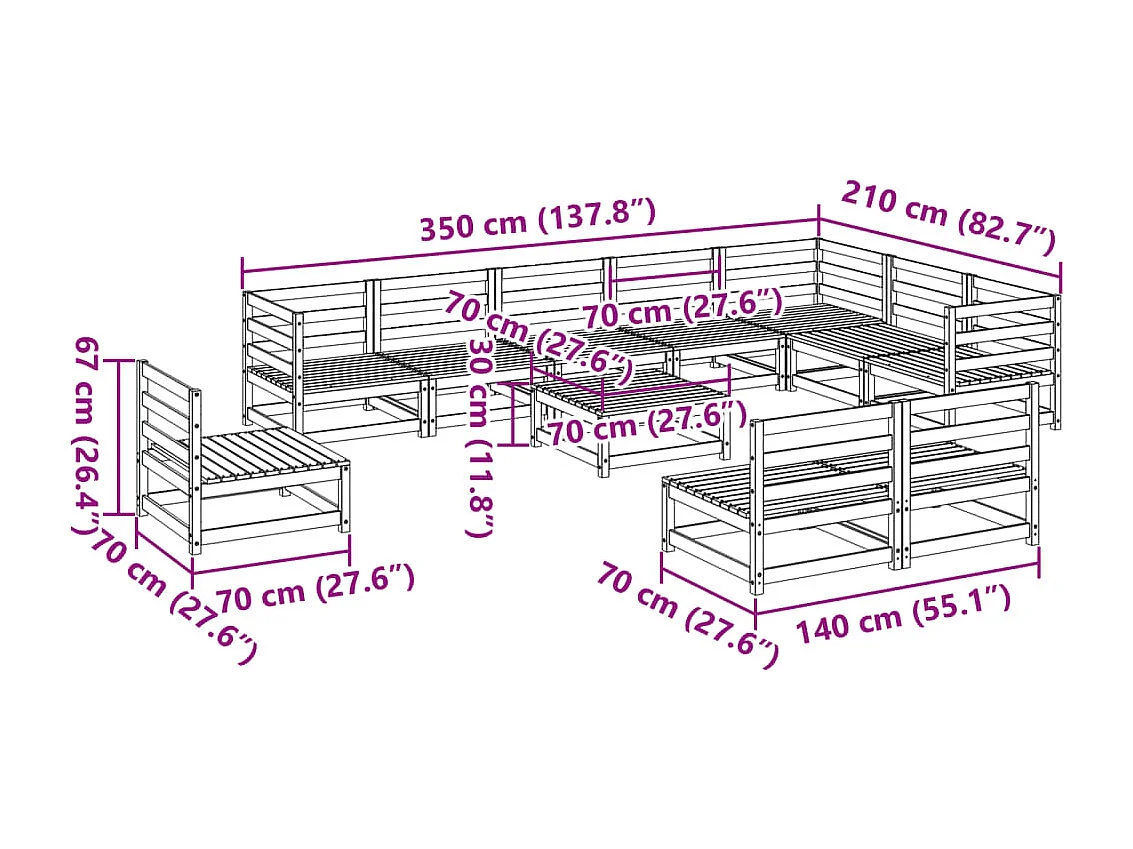 11 pcs conjunto sofás jardim madeira abeto-de-douglas