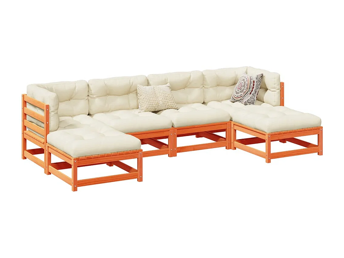 Set Divani da Giardino 6 pz Marrone Cera Legno Massello Pino