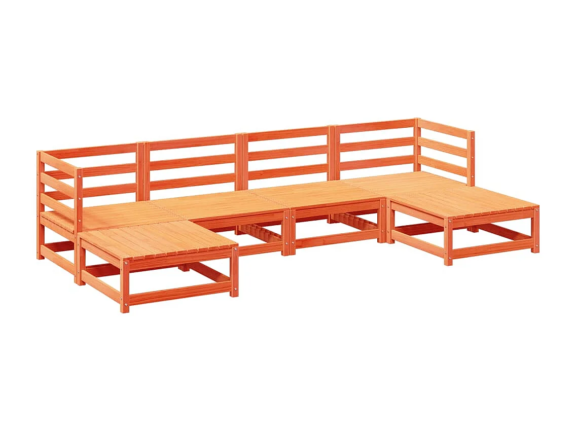 Set Divani da Giardino 6 pz Marrone Cera Legno Massello Pino