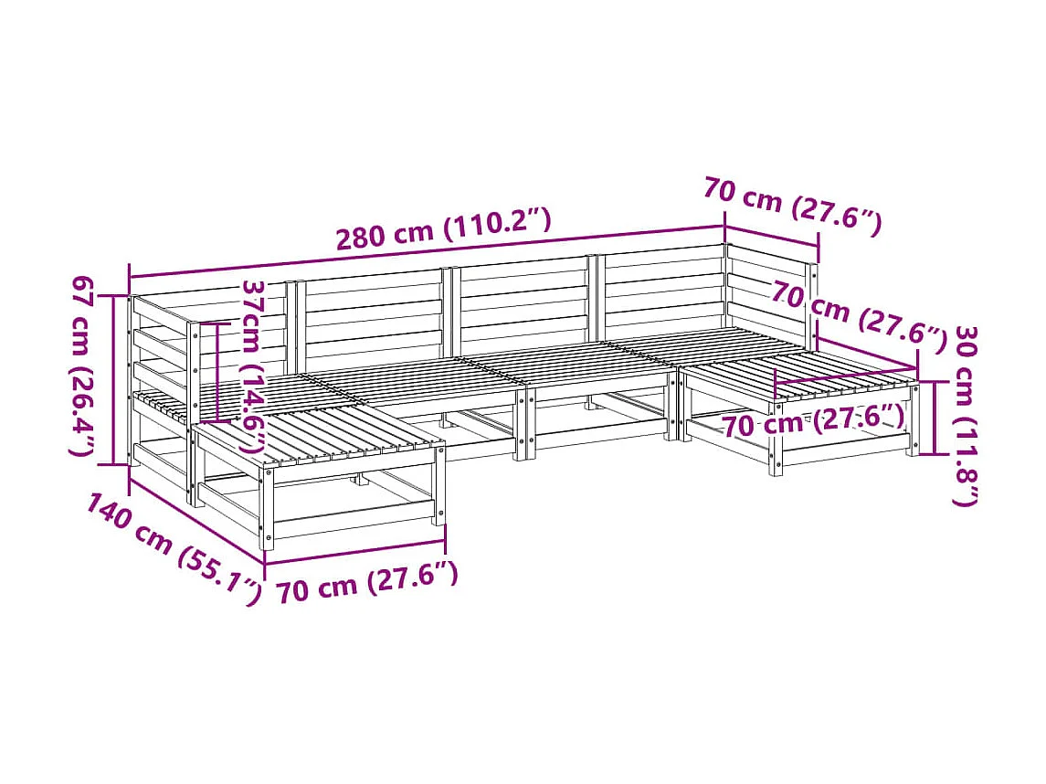 Set Divani da Giardino 6 pz Marrone Cera Legno Massello Pino