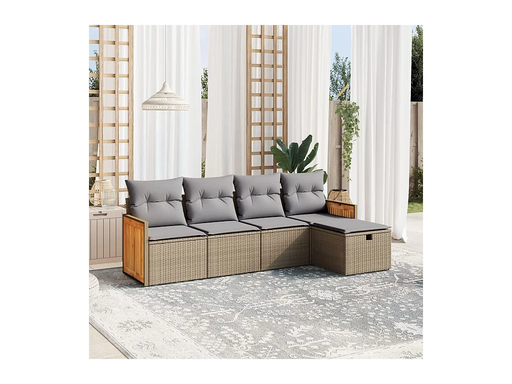 Salon de jardin avec coussins 5pcs mélange beige résine tressée