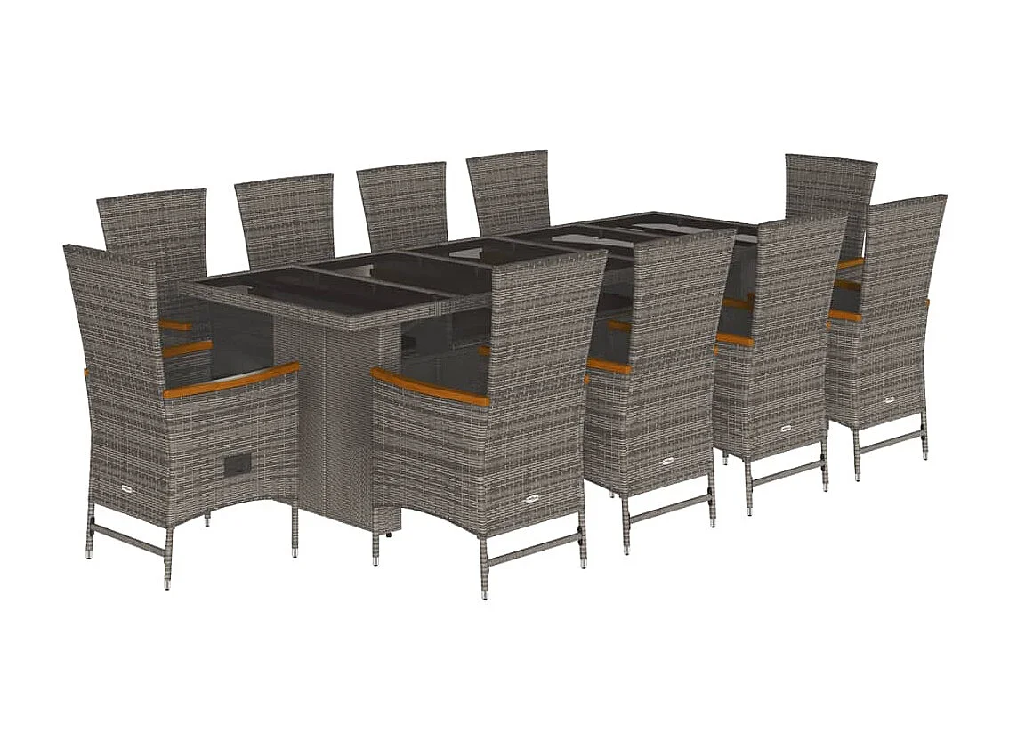 Set da Pranzo da Giardino 11pz con Cuscini in Polyrattan Grigio