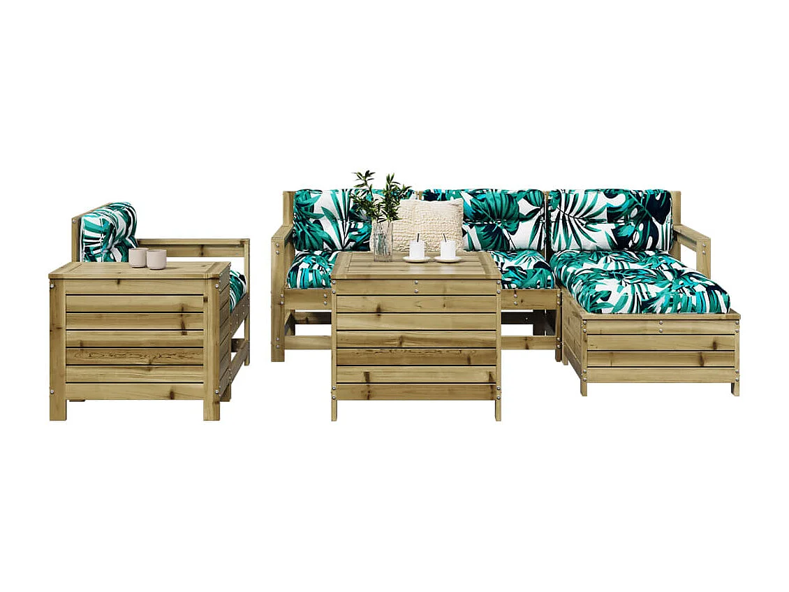 7 pcs conjunto sofás jardim madeira de pinho impregnada
