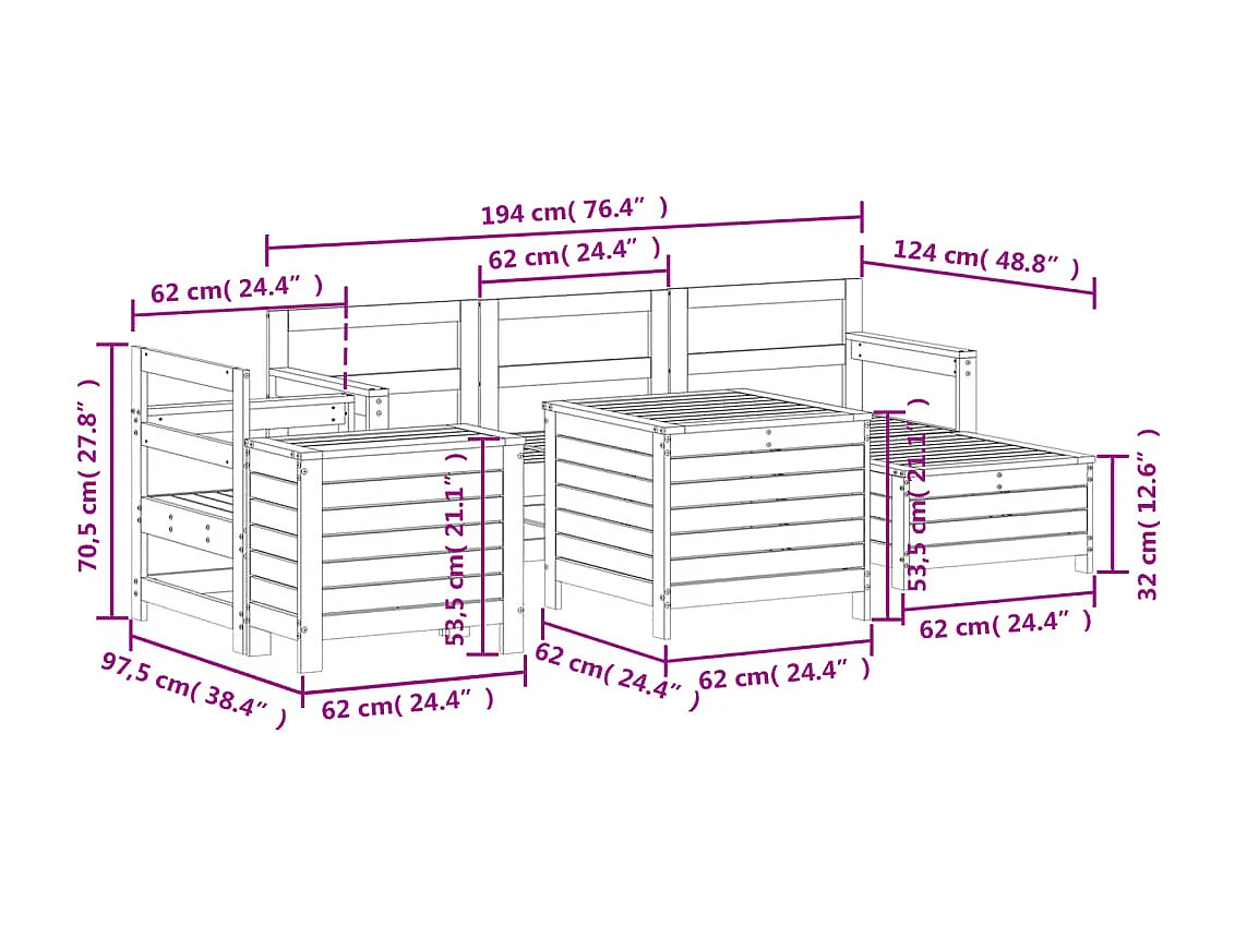 7 pcs conjunto sofás jardim madeira de pinho impregnada