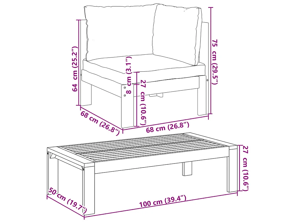 Set Divani da Giardino 4pz con Cuscini Legno Massello di Acacia